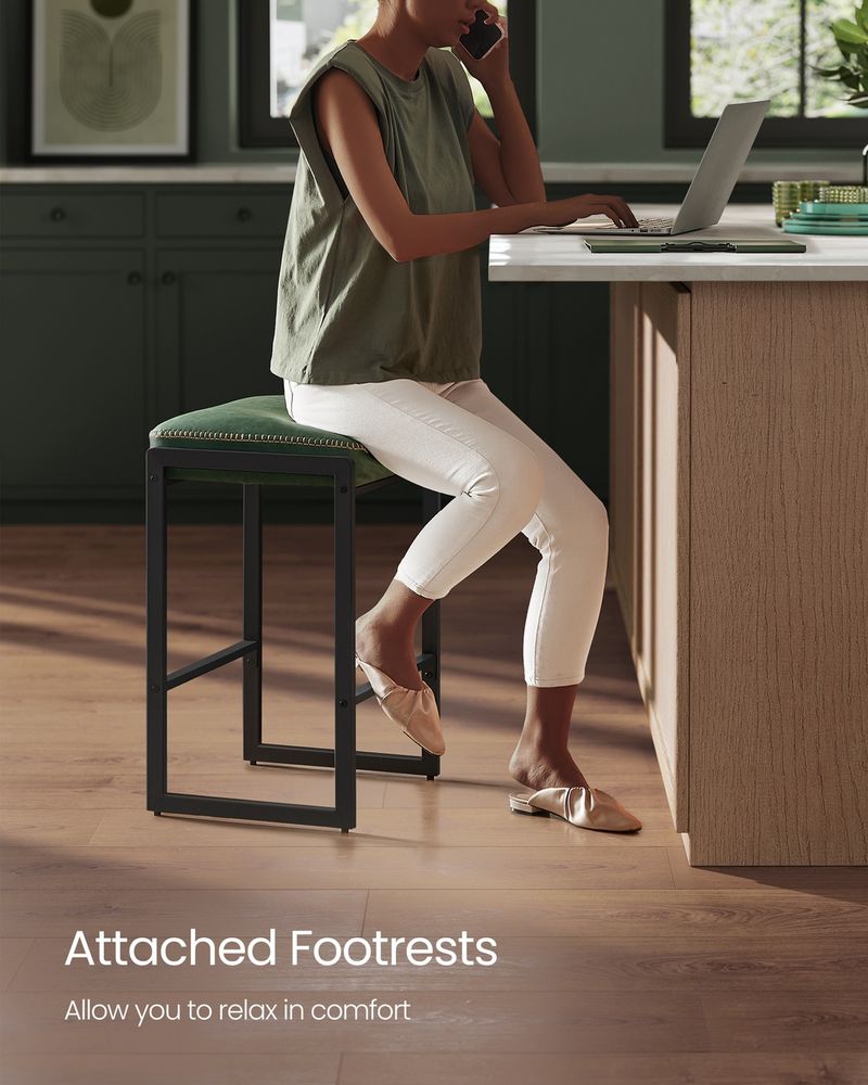 Counter Height Bar Stools – Padded Faux Leather Seats – Metal Legs