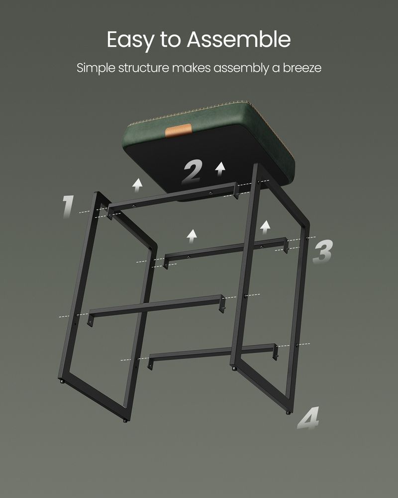 Counter Height Bar Stools – Padded Faux Leather Seats – Metal Legs