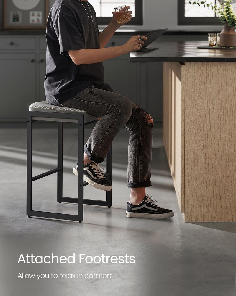 Counter Height Bar Stools – Padded Faux Leather Seats – Metal Legs