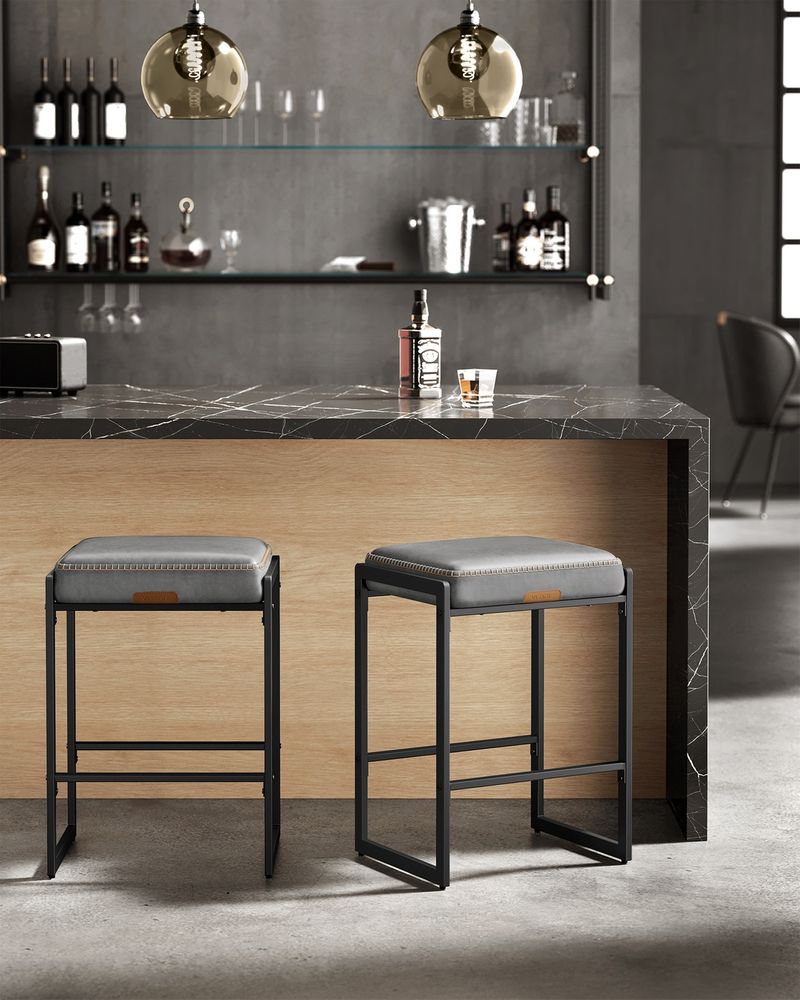 Counter Height Bar Stools – Padded Faux Leather Seats – Metal Legs