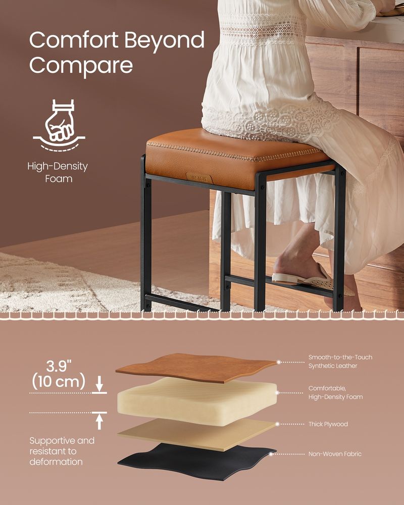 Counter Height Bar Stools – Padded Faux Leather Seats – Metal Legs