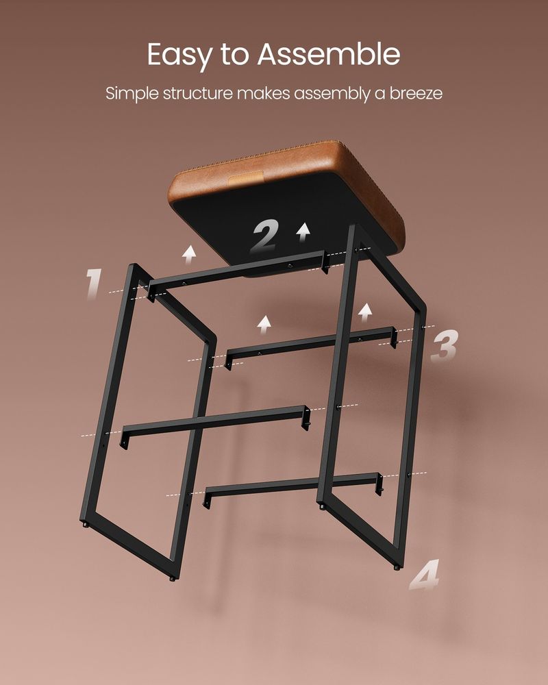 Counter Height Bar Stools – Padded Faux Leather Seats – Metal Legs