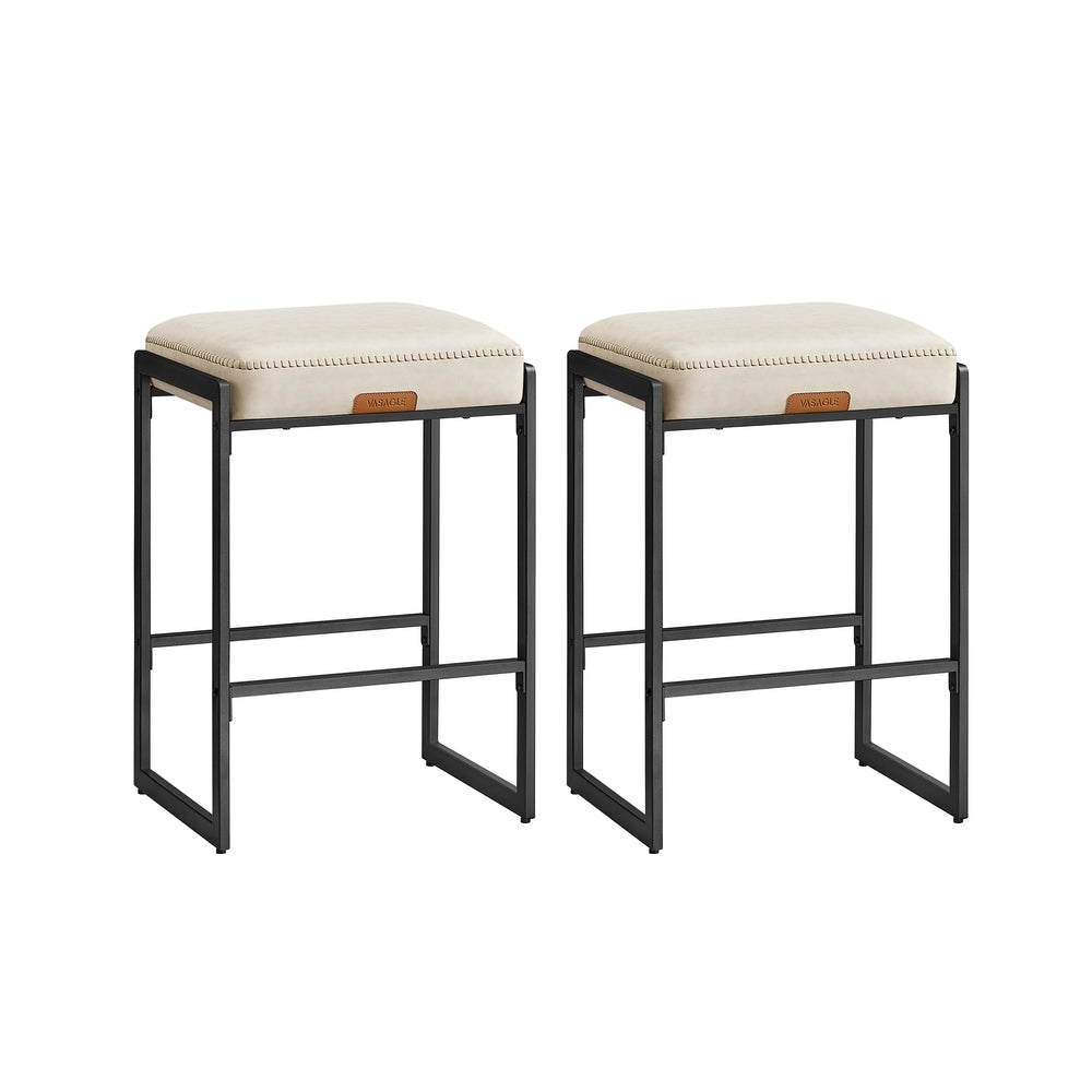 Counter Height Bar Stools – Padded Faux Leather Seats – Metal Legs