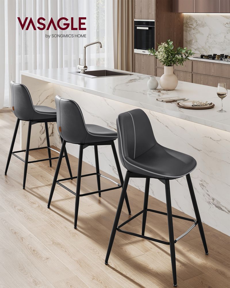 Bar Height Bar Stools Set of 2 – With Backrest – Modern Upholstered Design