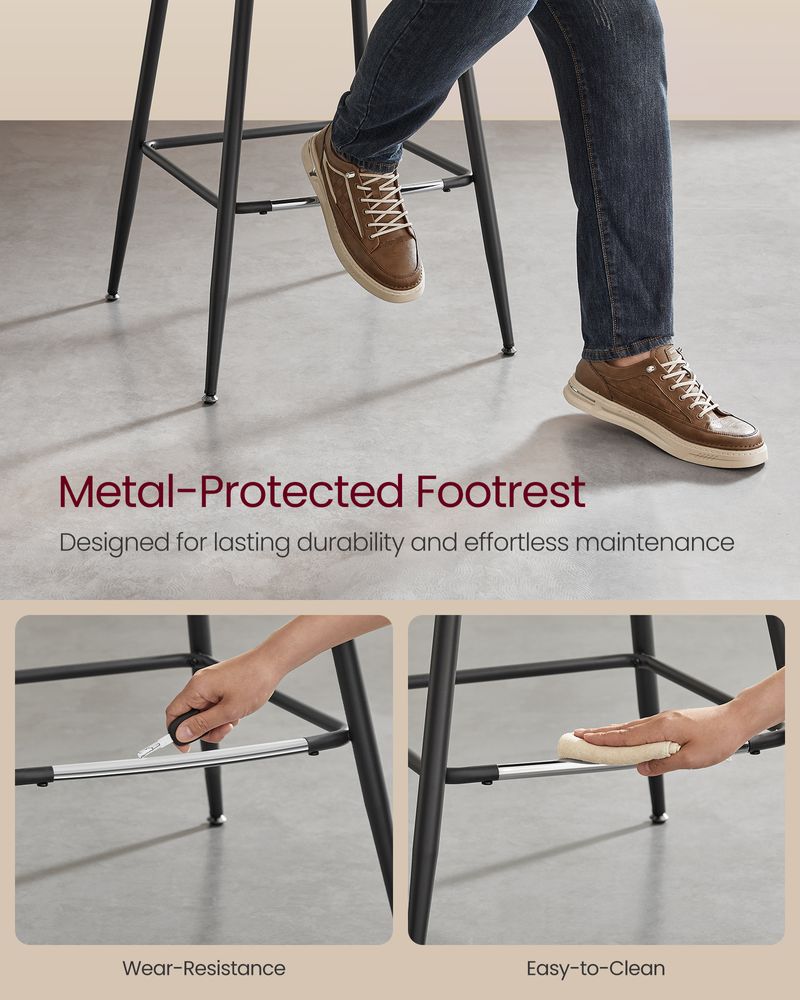 Bar Height Bar Stools Set of 2 – With Backrest – Modern Upholstered Design