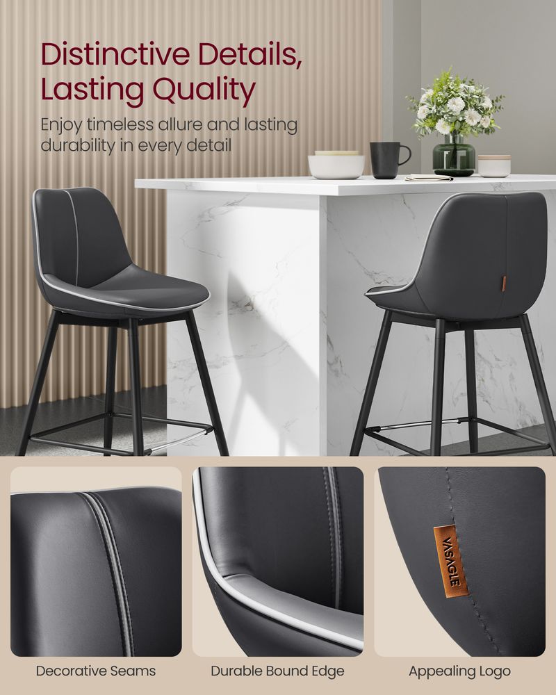 Bar Height Bar Stools Set of 2 – With Backrest – Modern Upholstered Design