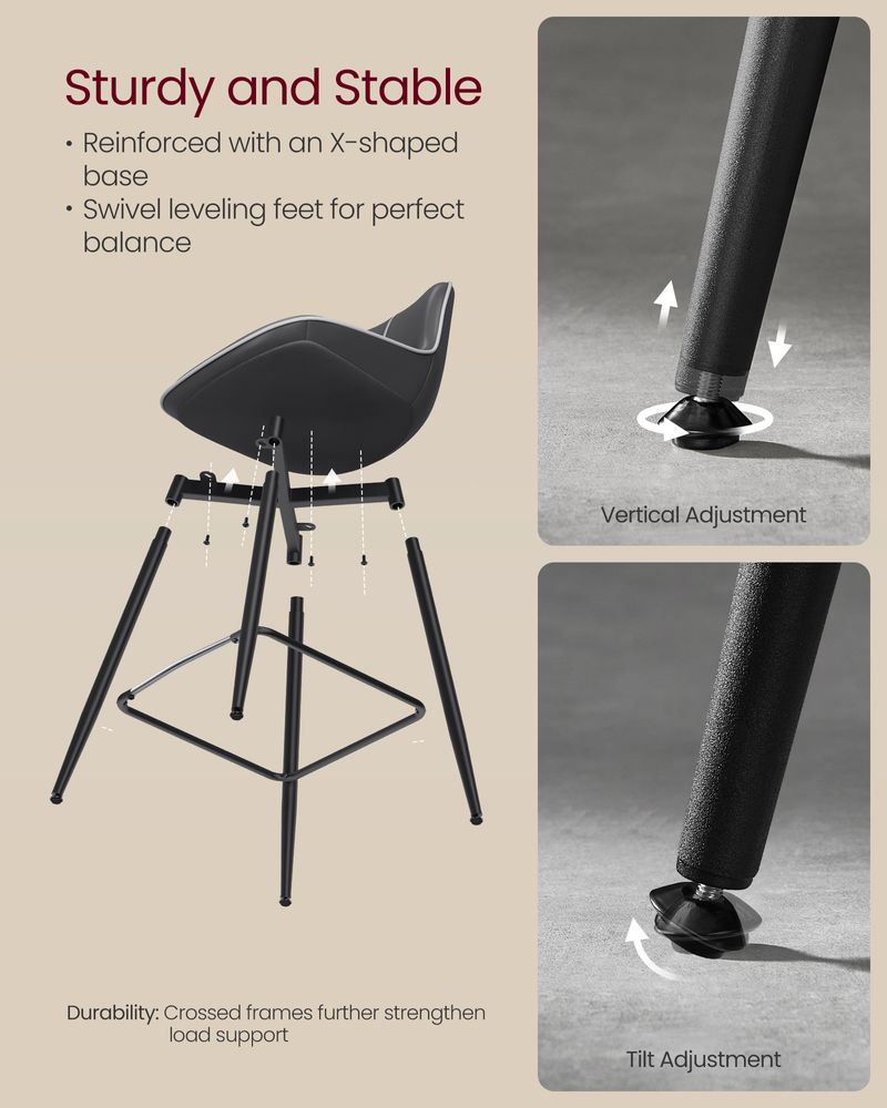 Bar Height Bar Stools Set of 2 – With Backrest – Modern Upholstered Design