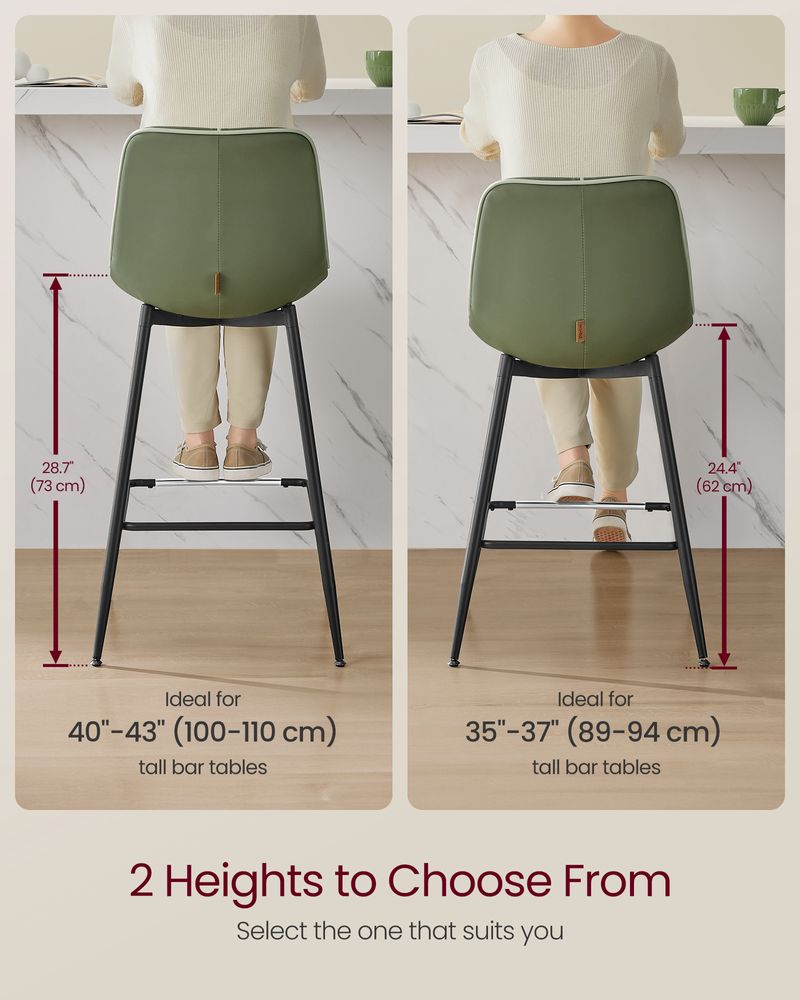 Bar Height Bar Stools Set of 2 – With Backrest – Modern Upholstered Design