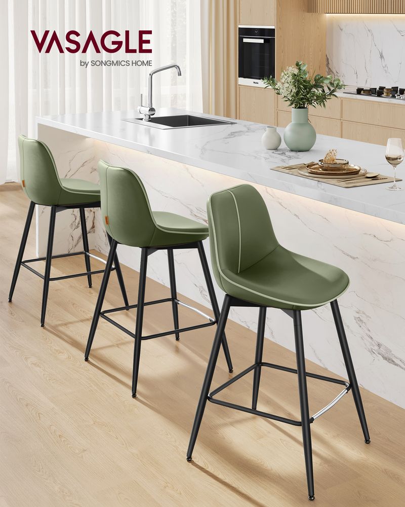 Bar Height Bar Stools Set of 2 – With Backrest – Modern Upholstered Design