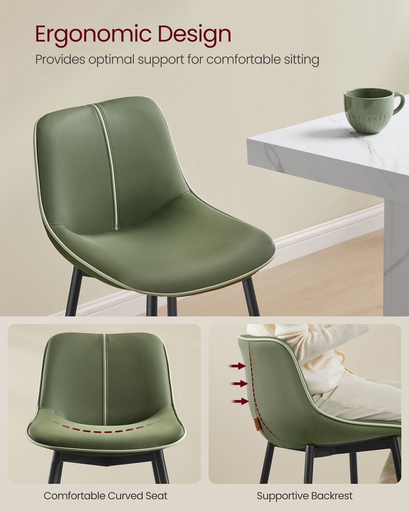 Bar Height Bar Stools Set of 2 – With Backrest – Modern Upholstered Design