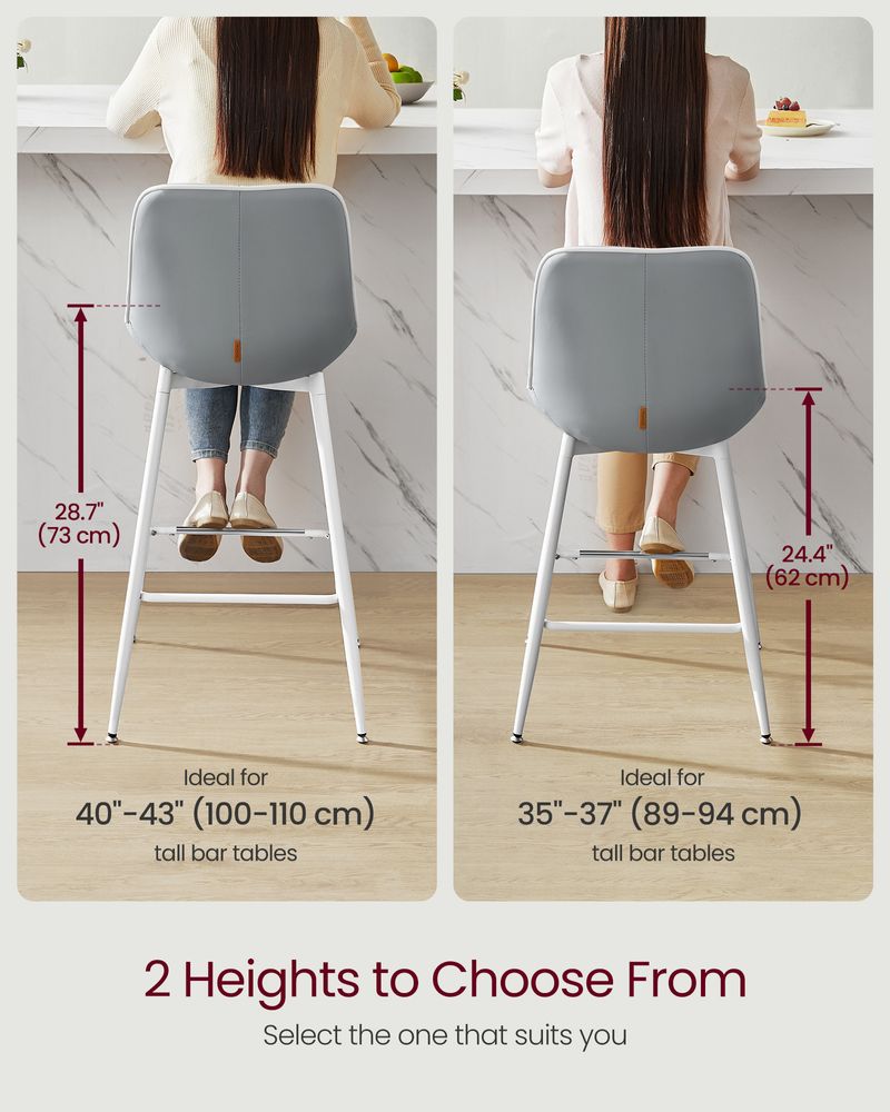 Bar Height Bar Stools Set of 2 – With Backrest – Modern Upholstered Design