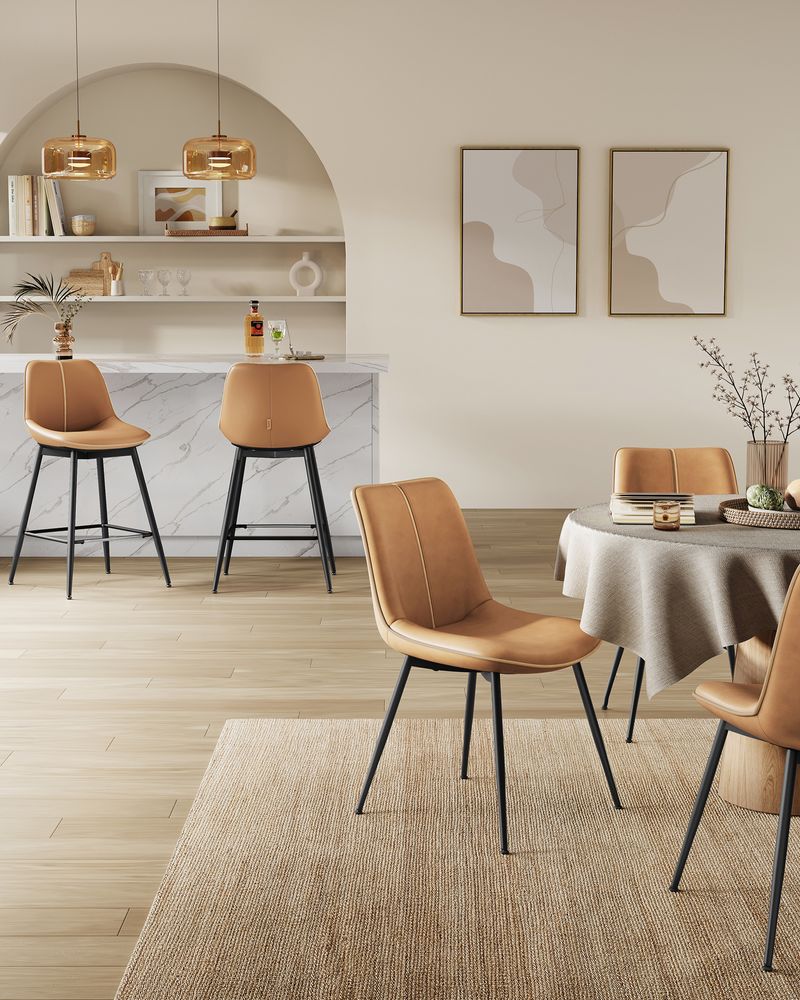 Bar Height Bar Stools Set of 2 – With Backrest – Modern Upholstered Design