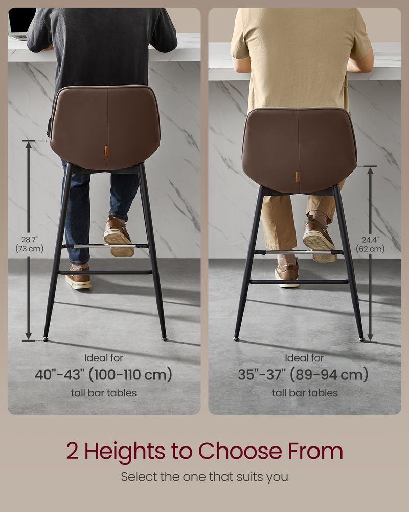 Bar Height Bar Stools Set of 2 – With Backrest – Modern Upholstered Design