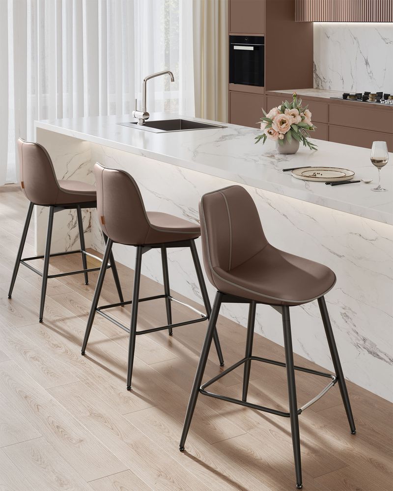 Bar Height Bar Stools Set of 2 – With Backrest – Modern Upholstered Design