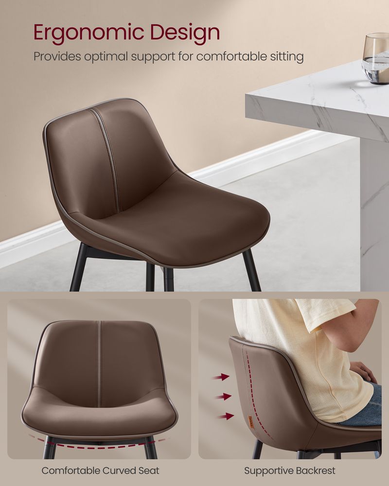 Bar Height Bar Stools Set of 2 – With Backrest – Modern Upholstered Design