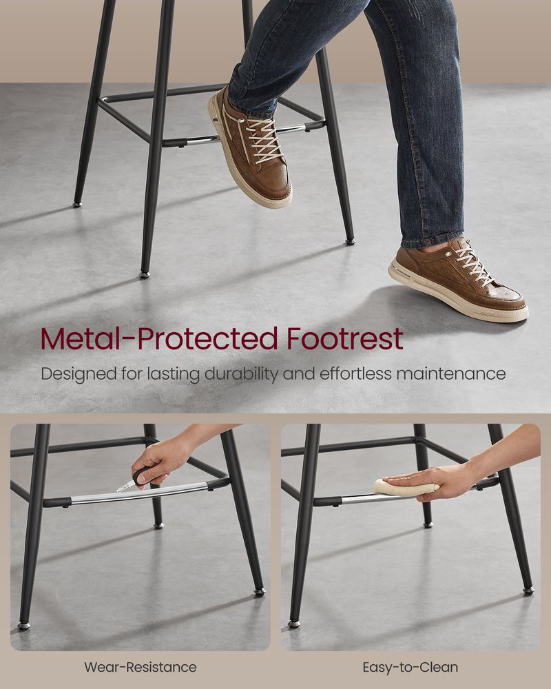 Bar Height Bar Stools Set of 2 – With Backrest – Modern Upholstered Design