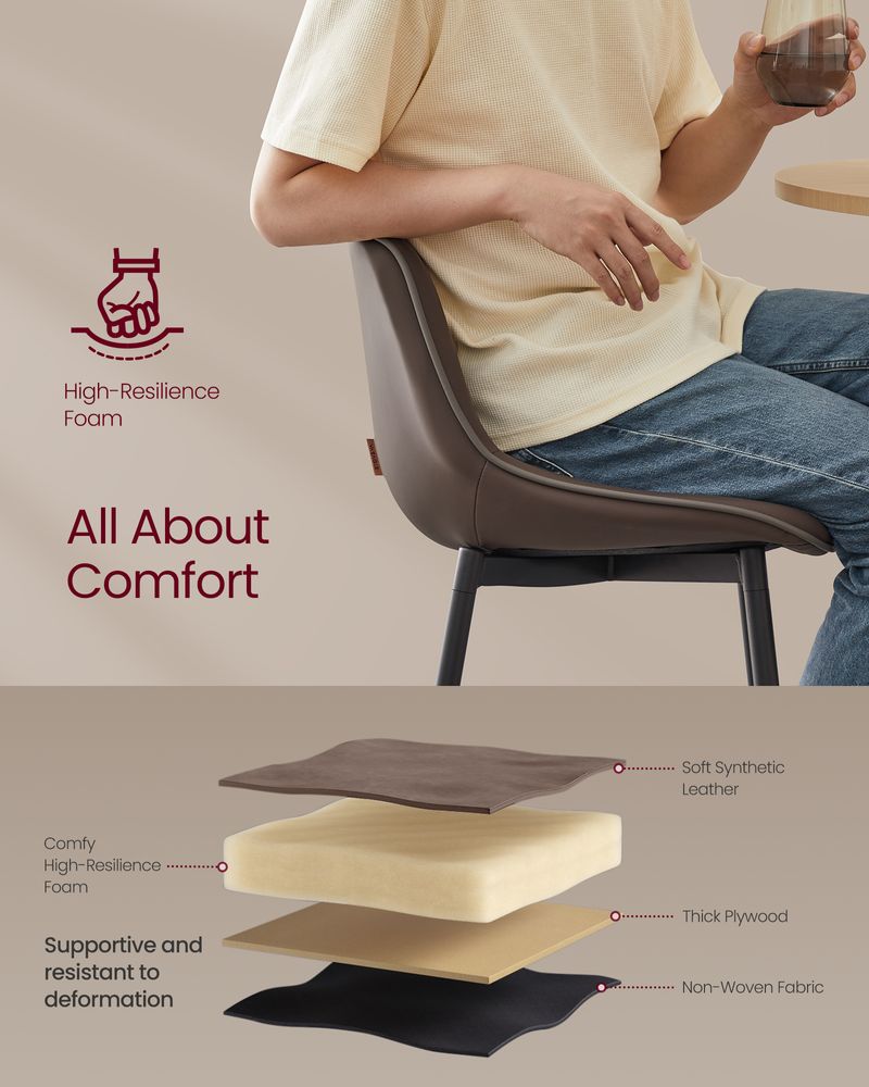 Bar Height Bar Stools Set of 2 – With Backrest – Modern Upholstered Design