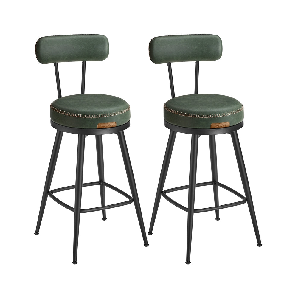 Bar Stools Set of 2 – Swivel Seats – Padded Faux Leather
