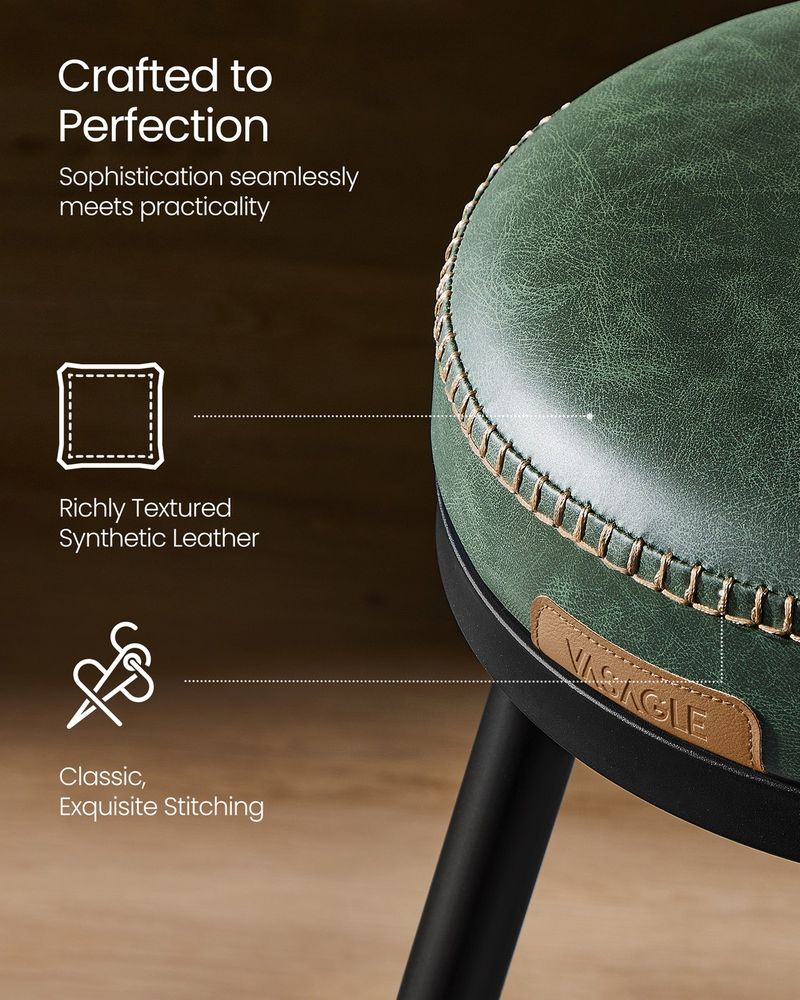 Bar Stools Set of 2 – Swivel Seats – Padded Faux Leather