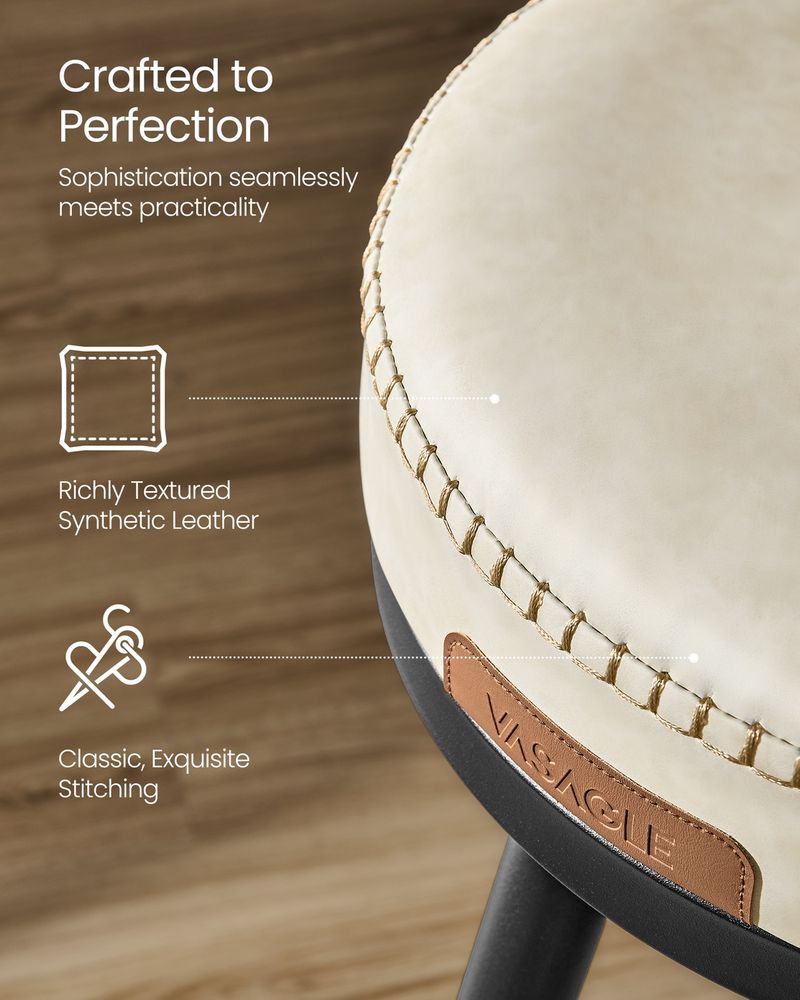 Bar Stools Set of 2 – Swivel Seats – Padded Faux Leather