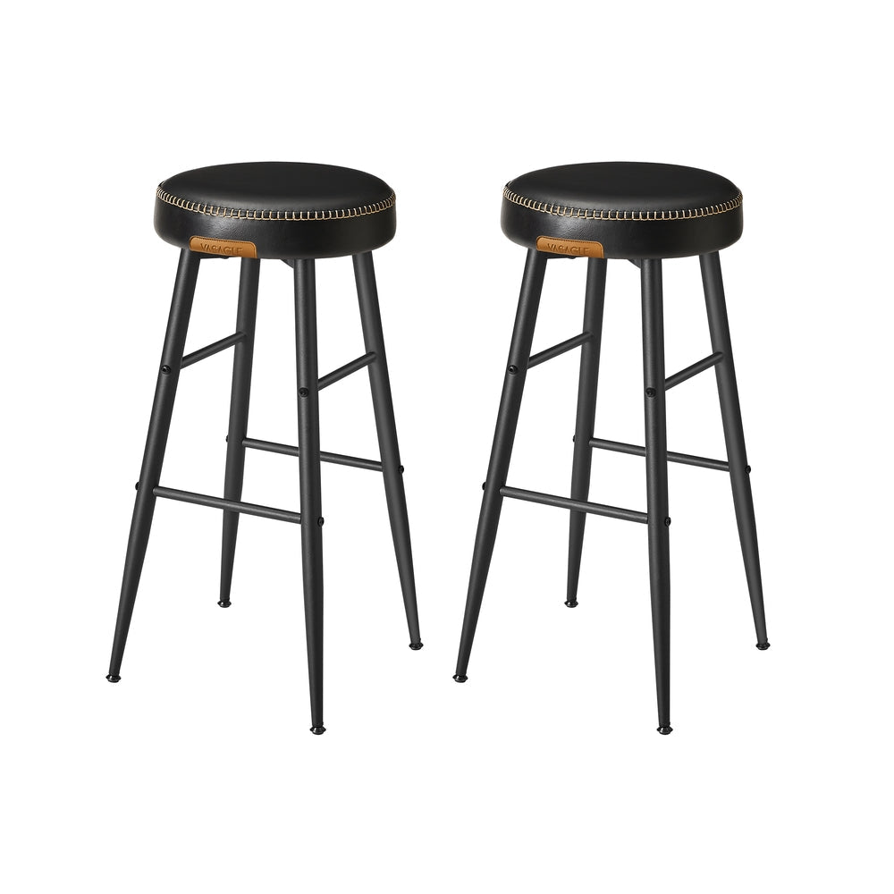 Counter Stools Set of 2 – Padded Faux Leather – Adjustable Footrests
