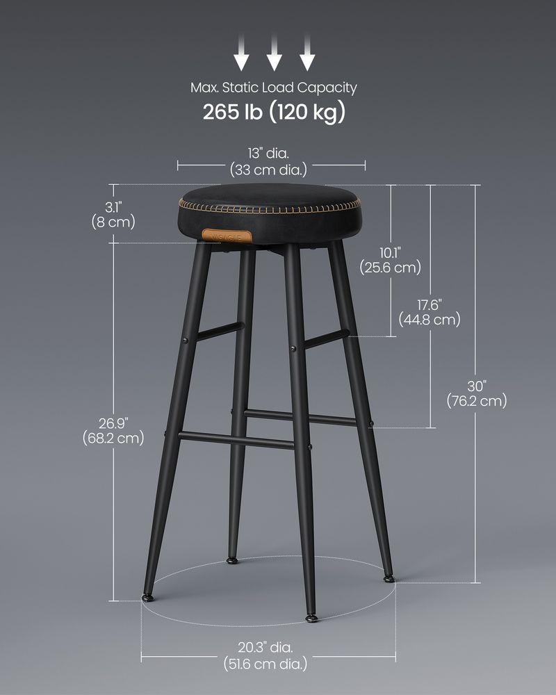 Counter Stools Set of 2 – Padded Faux Leather – Adjustable Footrests