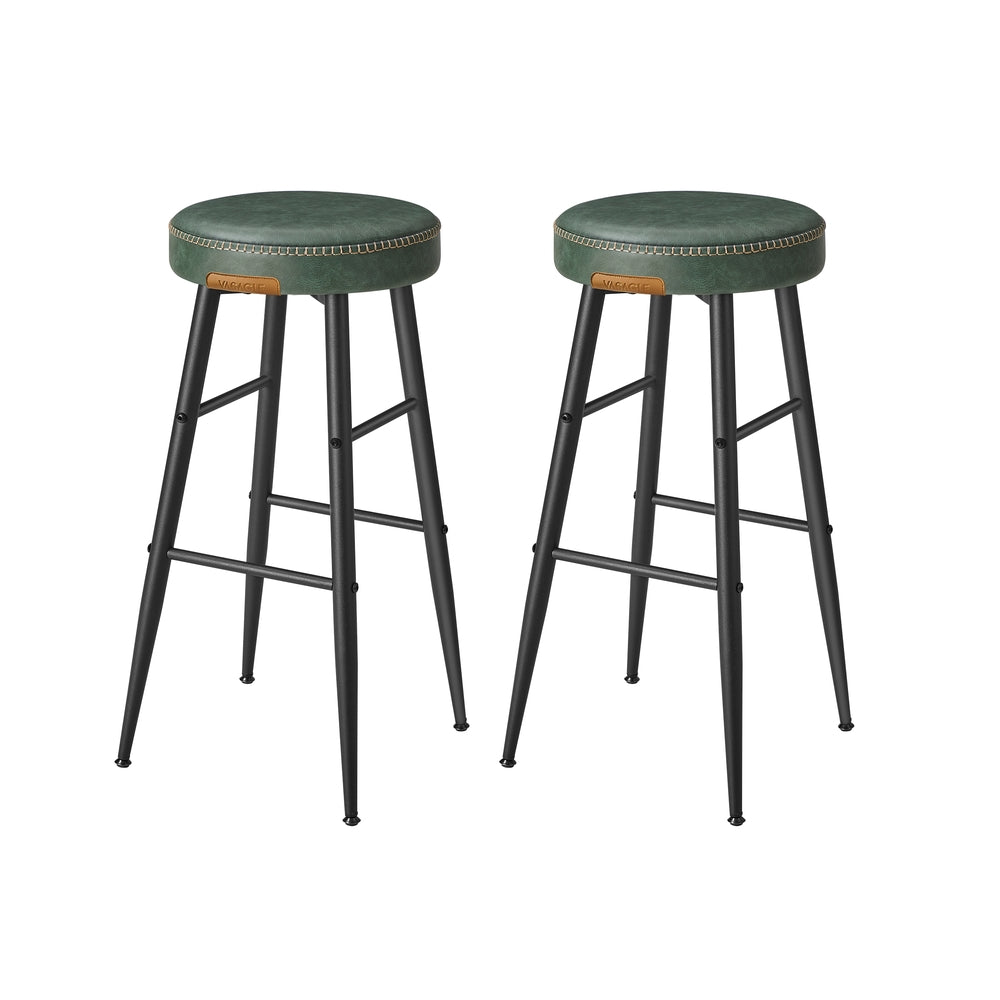 Counter Stools Set of 2 – Padded Faux Leather – Adjustable Footrests