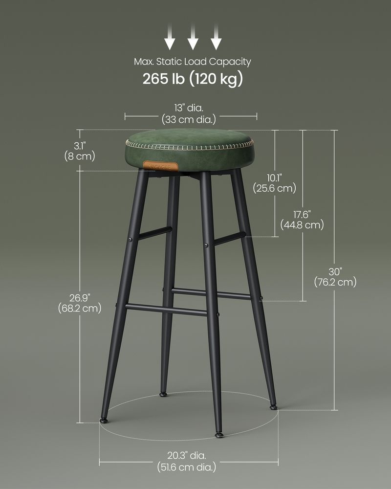 Counter Stools Set of 2 – Padded Faux Leather – Adjustable Footrests