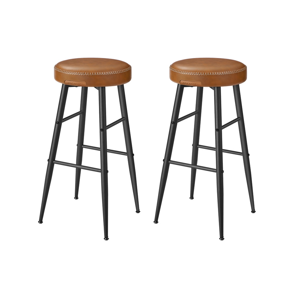 Counter Stools Set of 2 – Padded Faux Leather – Adjustable Footrests