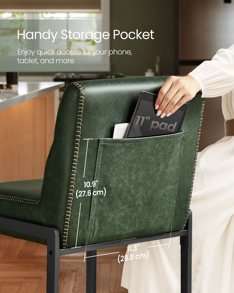 Bar Stools Set of 2 – Counter Height – With Backrest & Storage Pocket