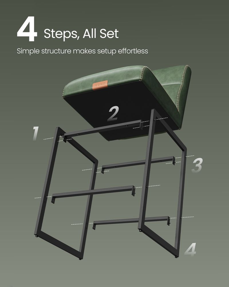 Bar Stools Set of 2 – Counter Height – With Backrest & Storage Pocket