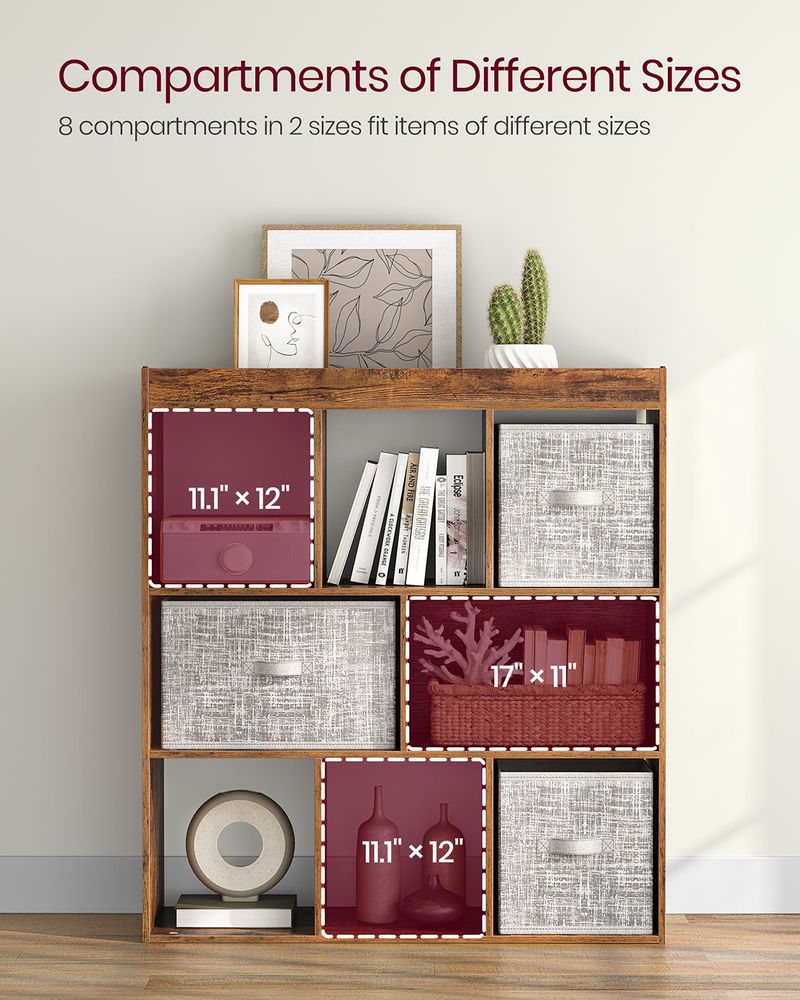 Bookcase - 8 Open Compartments - Versatile Storage Shelf