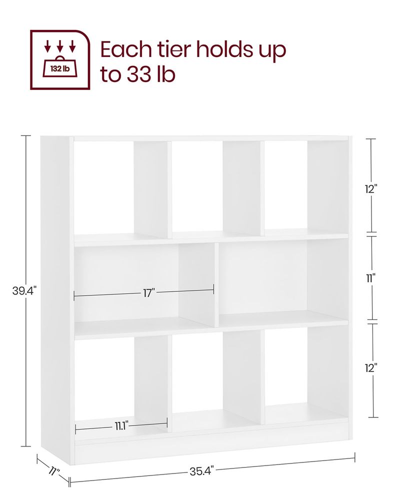 Bookcase - 8 Open Compartments - Versatile Storage Shelf