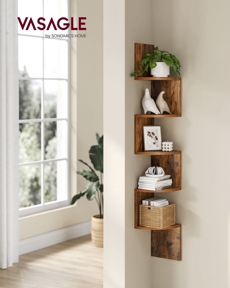 Corner Shelf - 5 Tier Wall Mount - Floating Storage Display