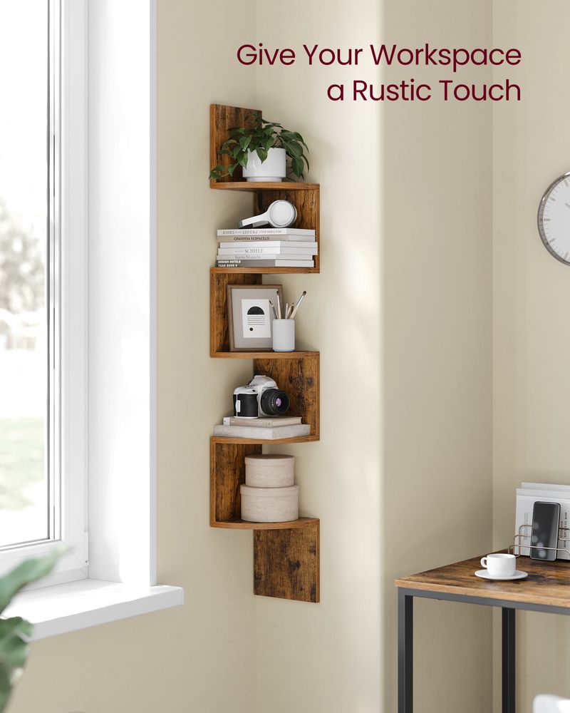 Wall Mounted Corner Shelf - 5 Tier - Space Saving Display Storage