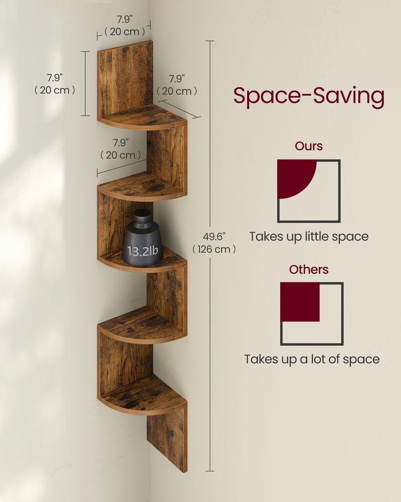 Corner Shelf - 5 Tier Wall Mount - Floating Storage Display