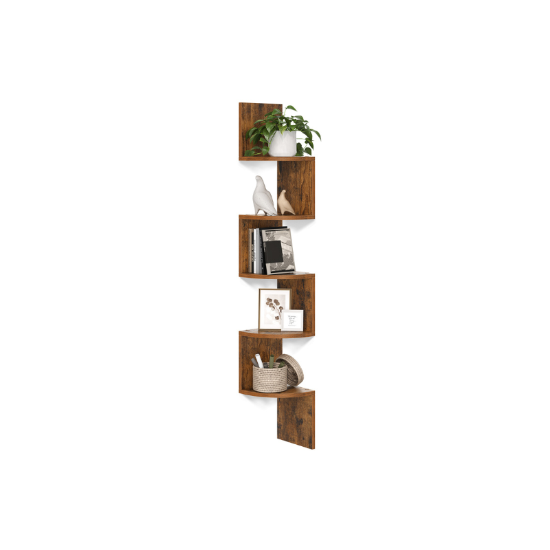 Wall Mounted Corner Shelf - 5 Tier - Space Saving Display Storage