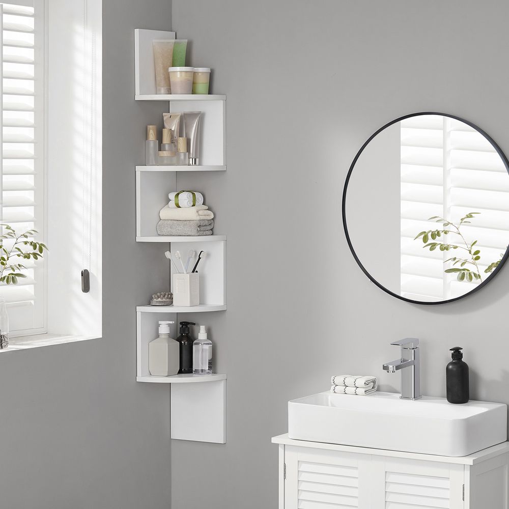 Wall Mounted Corner Shelf - 5 Tier - Space Saving Display Storage