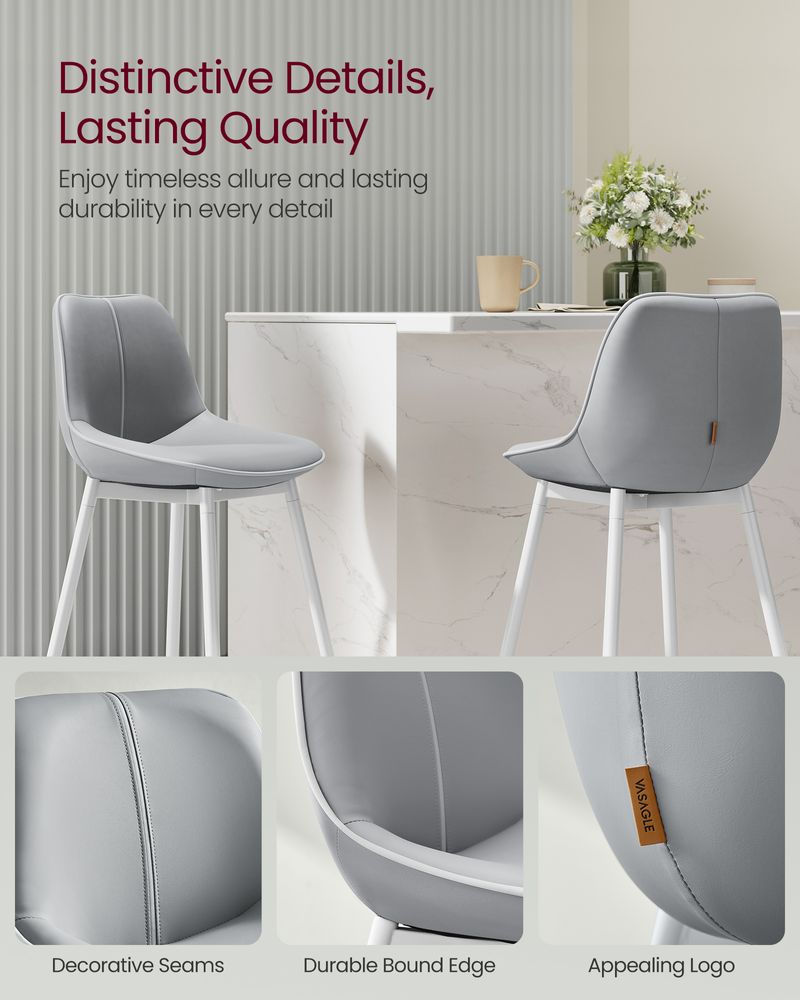 Bar Height Bar Stools Set of 2 – With Backrest – Modern Upholstered Design