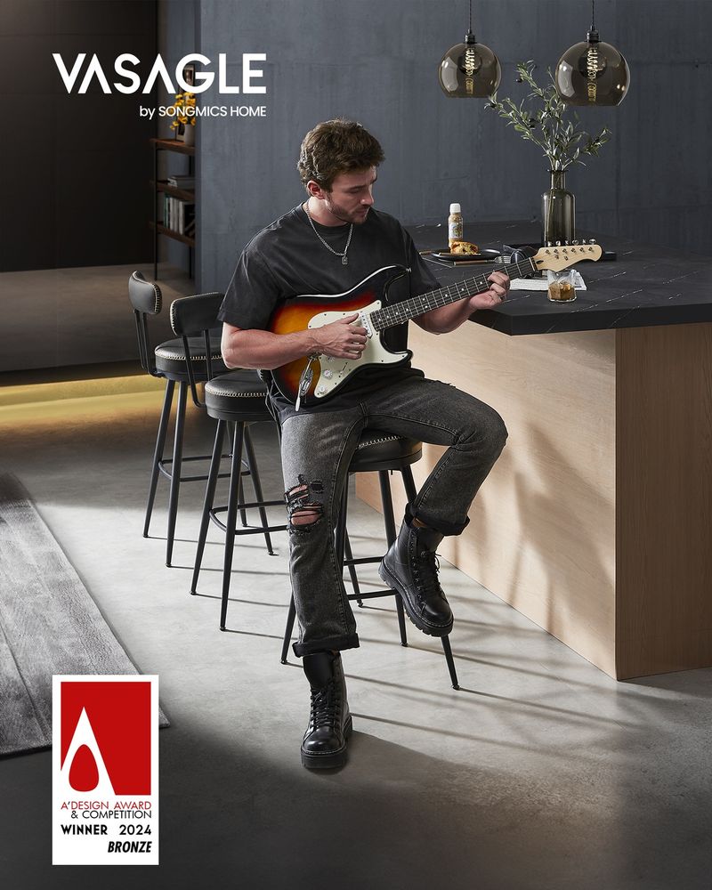 Bar Stools Set of 2 – Swivel Seats – Padded Faux Leather