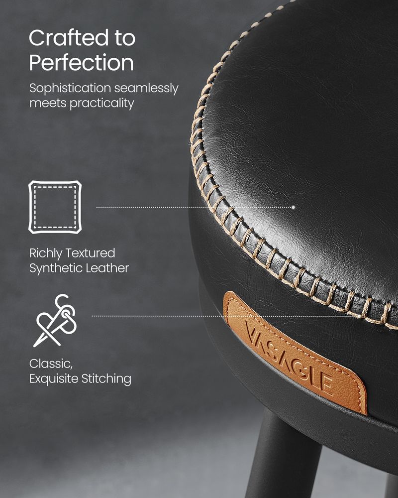 Bar Stools Set of 2 – Swivel Seats – Padded Faux Leather