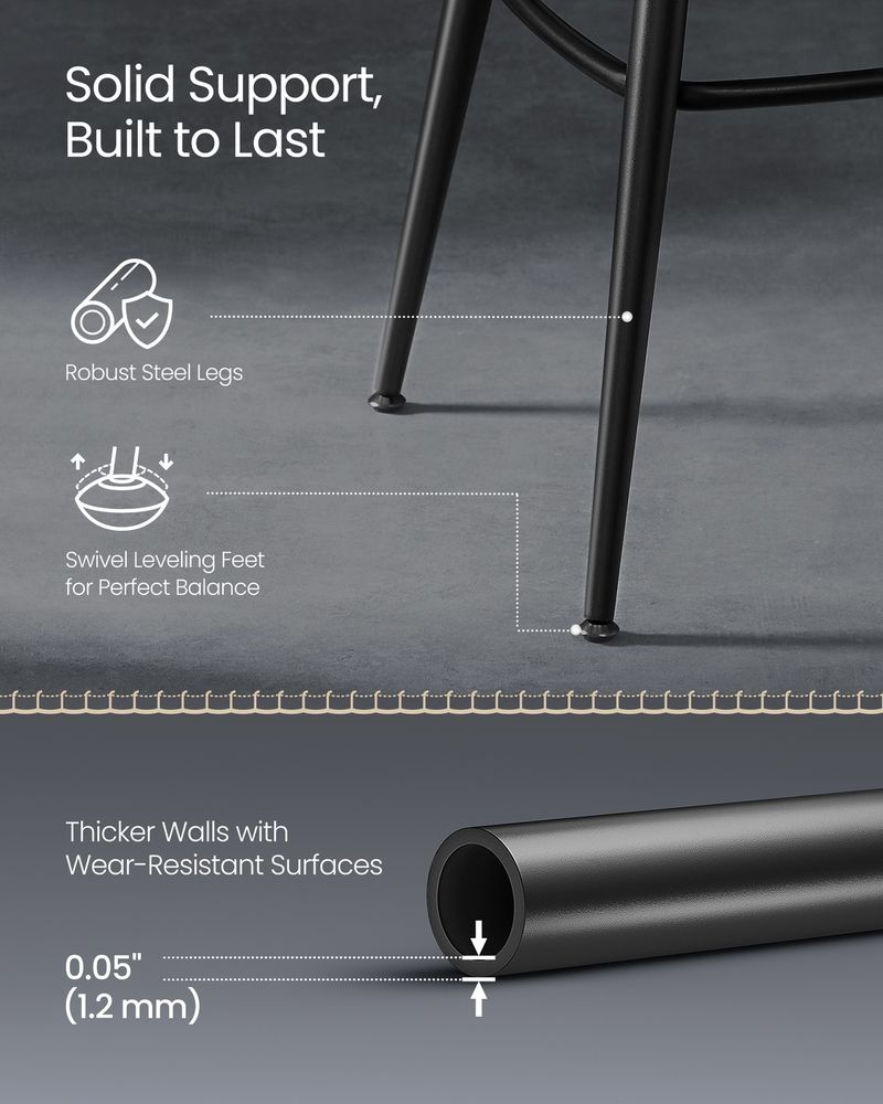 Bar Stools Set of 2 – Swivel Seats – Padded Faux Leather