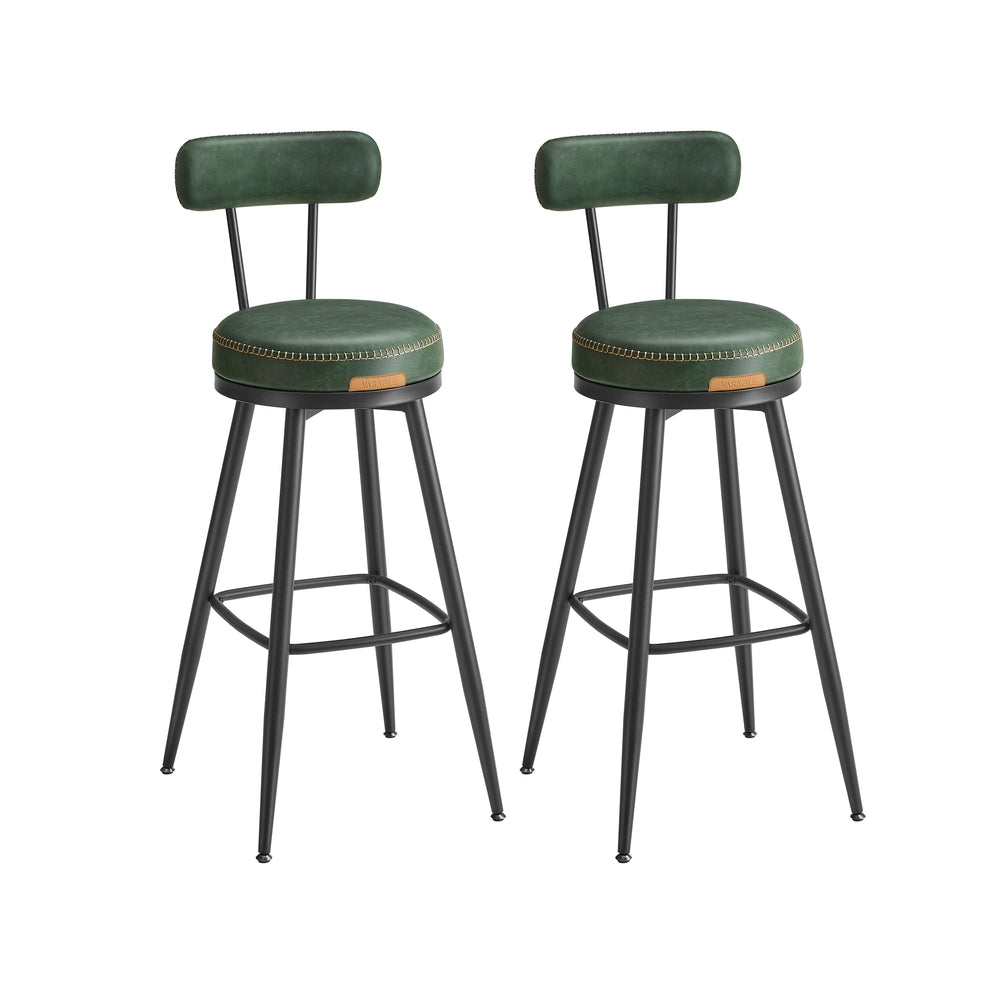 Bar Stools Set of 2 – Swivel Seats – Padded Faux Leather