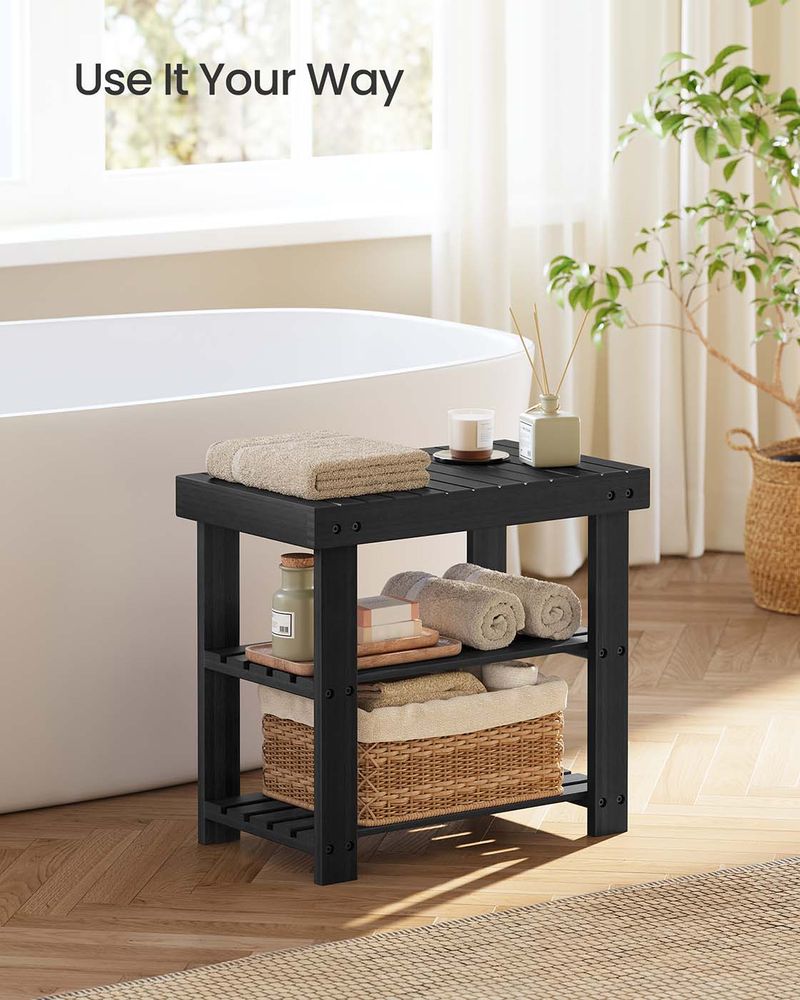 Shoe Rack Bench - 3 Tier Bamboo - Entryway Storage Organizer