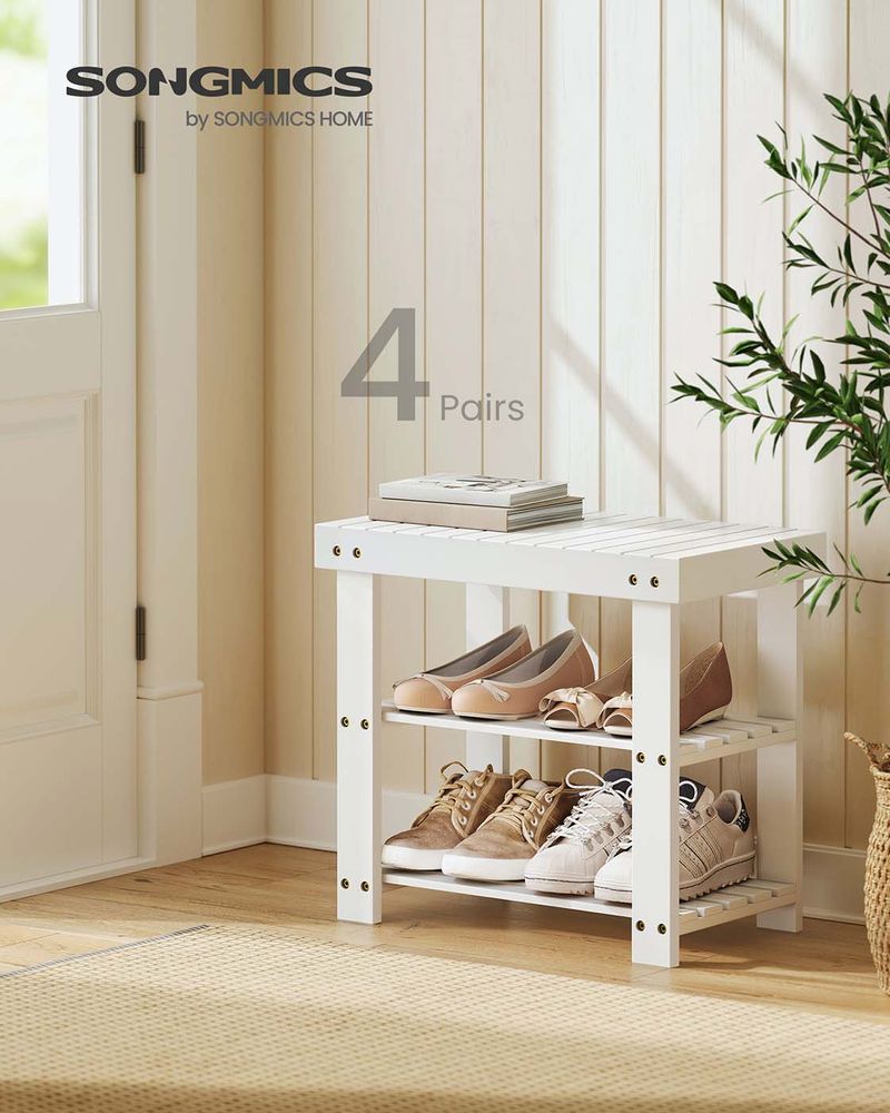 Shoe Rack Bench - 3 Tier Bamboo - Entryway Storage Organizer