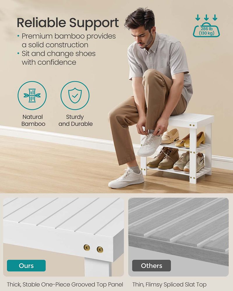 Shoe Rack Bench - 3 Tier Bamboo - Entryway Storage Organizer