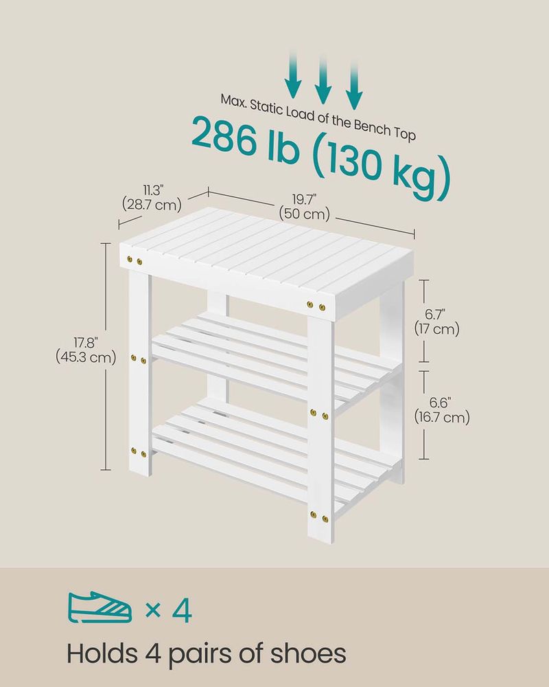 Shoe Rack Bench - 3 Tier Bamboo - Entryway Storage Organizer