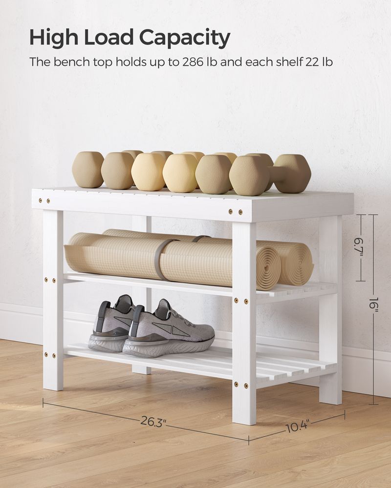 Shoe Rack Bench - 3 Tier Bamboo - Entryway Storage Organizer