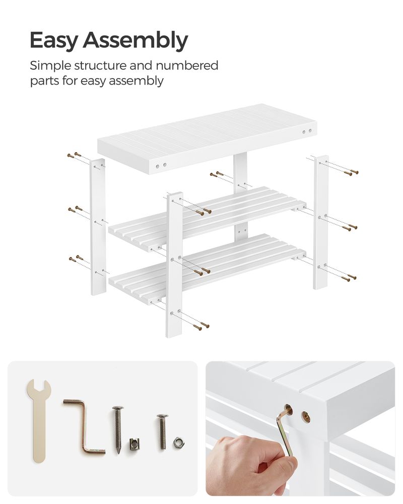 Shoe Rack Bench - 3 Tier Bamboo - Entryway Storage Organizer