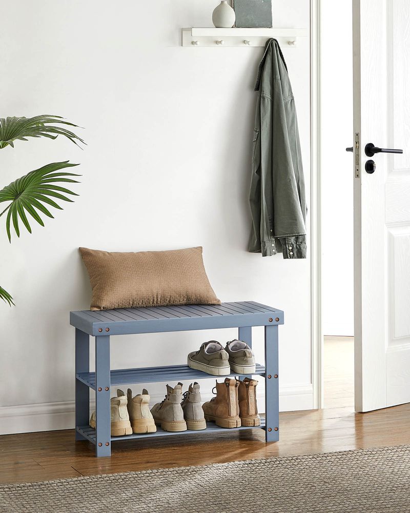 Shoe Rack Bench - 3 Tier Bamboo - Entryway Storage Organizer